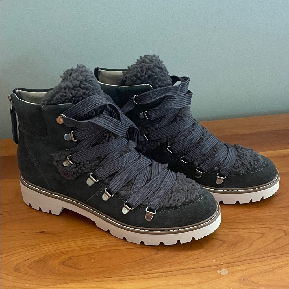 Dolce Vita Charcoal Shearling Lace-Up Boots
